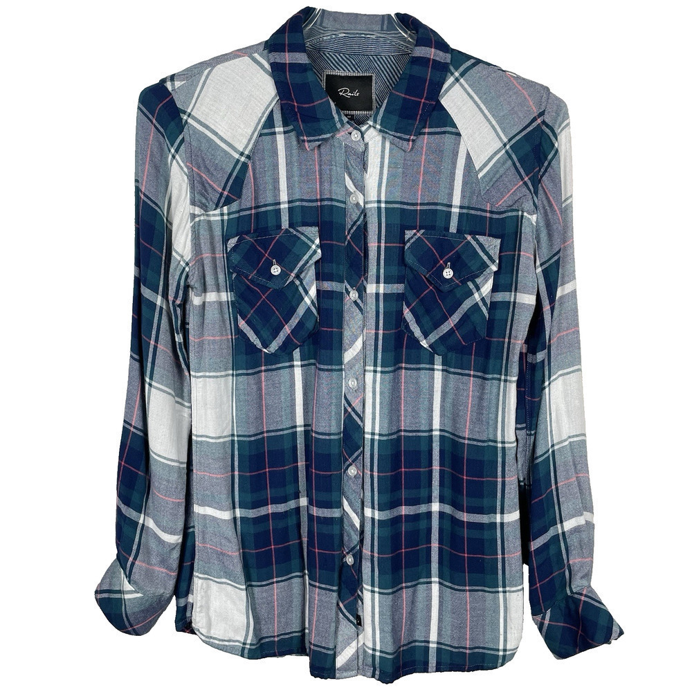 Rails Hunter Flannel Shirt Women Medium Navy Plaid Outdoor Cozy Soft Gorpcore